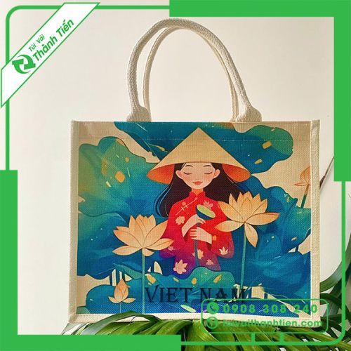 Túi Vải Linen In Hình Cô Gái Việt Nam